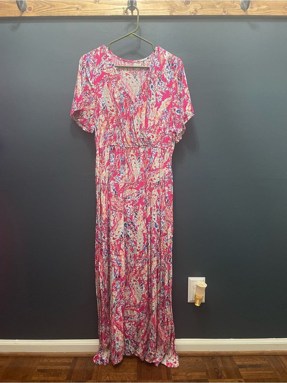 Pink Floral Print Maxi Dress - Lightweight V-Neck
